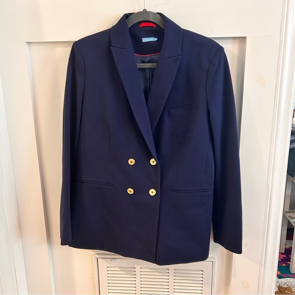 J.Mclaughlin Warrington Blazer Navy Blue Women's Blazer red collar - Picture 2 of 9